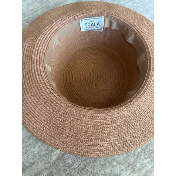 Scala Collection Women Wide-Brim Tan Straw Sun Hat Classic Boater Style - Picture 2 of 7